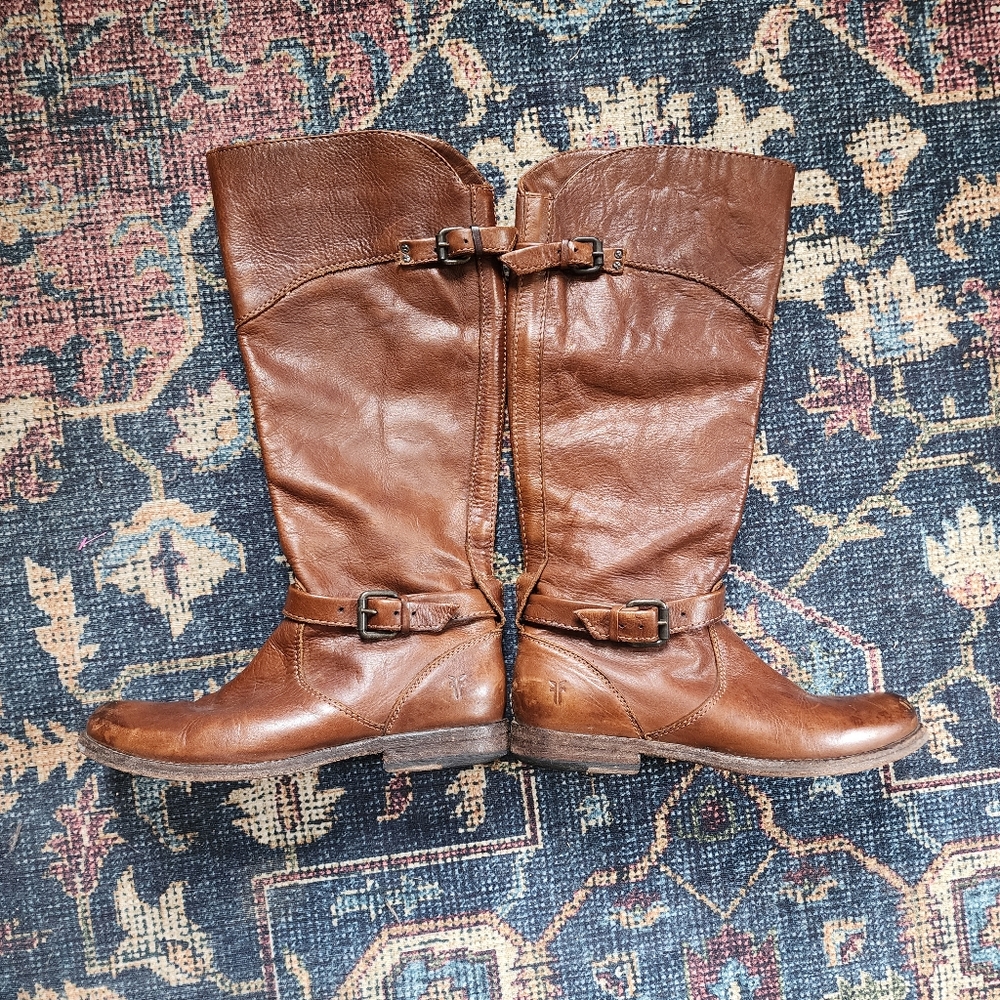 Frye Phillip Cognac Tall Leather Boots